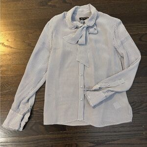 J. Crew Navy & White Striped Tie-Neck Shirt